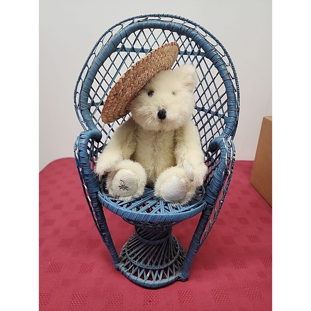 Danbury Mint Jointed Plush Teddy Bear With Straw Hat 1990s